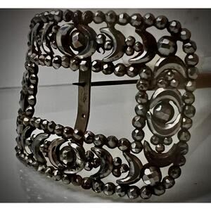 Antique French Victorian Cut Steel Sash Buckle Celestial Moon  Cloak  c. 1890s